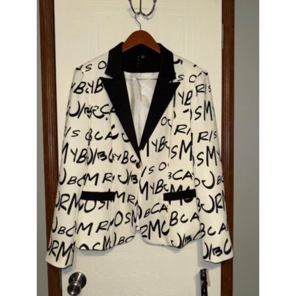 NWT A.Z.I Black & White Bold Letter Single Button Blazer Size XL - Picture 1 of 11